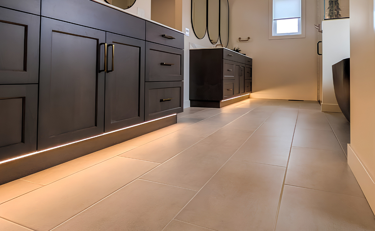 wood-look tile flooring in office space